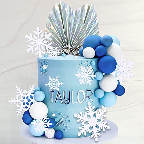 44 PCS Snowflake Cake Toppers Frozen Cake Toppers Blue Ball Cake Decoration for Wedding Decoration Supplies Christmas Winter Theme Birthday (snowflake)