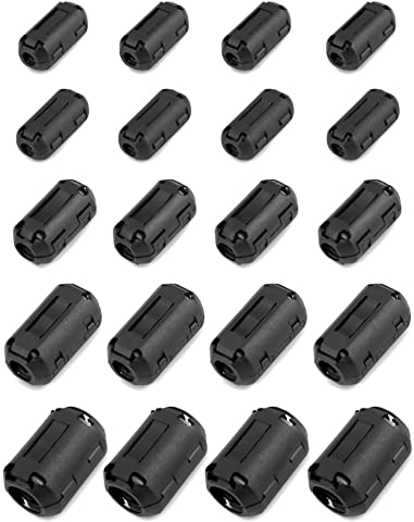 QWORK® 20 Stück ferritkerne für kabel, Rauschunterdrückung Kabel Clip, 3.5 mm, 5 mm, 7 mm, 9 mm, 13 mm, für USB-Kabel, Mauskabel, Tastaturkabel
