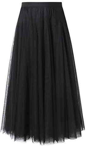 shownicer Tüllrock A Linie Elastischer Hoher Bund Saum Prinzessin Langer Rock Für Damen Mädchen Einfarbig Röcke Maxiröcke Elegant Swing Unterrock A Schwarz M