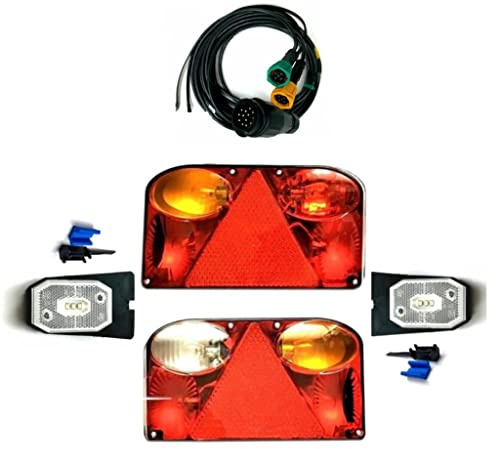 MelTruck Anhängerbeleuchtung LED Set 12V/24V E9 – Rückleuchten mit Bajonett,13-poliges Kabel – Anhänger Trailer Wohnwagen LKW (2x LED Umrissleuchte, Kabel 5m/0,5m)