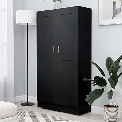 ZQQLVOO Estantería negra de 82,5 x 30,5 x 150 cm, tablero de partículas, almacenamiento de DVD + estantería para CD, estantería multifuncional, para salón, dormitorio, cocina
