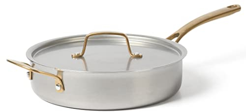 Martha Stewart 3.5 Qt Vintage Triply Stainless Steel Everyday Sauté Pan w/Lid & Gold Handles
