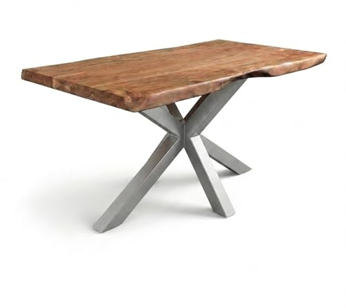 SAM Esstisch Cali 120x80 cm Akazie Natur Spider-Gestell Silber | Baumkantentisch massiv, Akazienholz naturfarben, Esszimmertisch, Industrial-Design