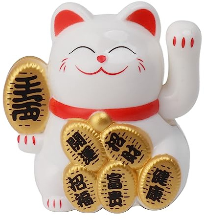 Focket Gatto Fortunato, Braccio ondeggiante Alimentato ad energia Solare Gatto della Fortuna, ricchezza Accogliente Gatto ondeggiante Carino Feng Shui Decor per la casa, Negozio (Bianco)