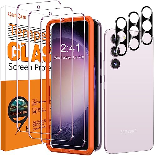 QsmQam 3 Stück Panzer Schutz Glas für Samsung Galaxy S23 FE und 3 Stück Kameraschutz, 9H Härte Panzer folie Schutzfolie, HD Displayschutz Folie, Anti-Kratzer, Bläschenfrei