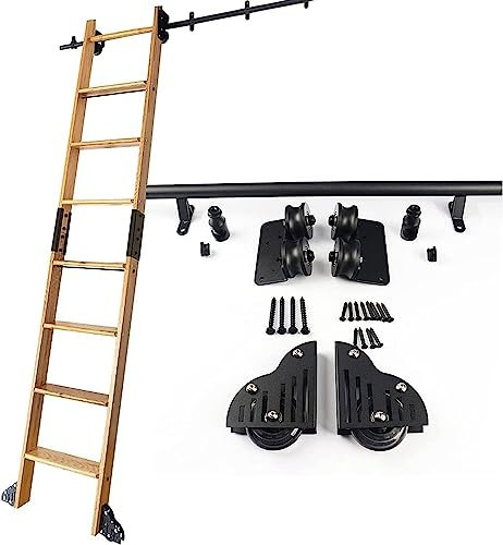 Rollende Bibliotheksleiter, Schiebeleiter, Schienenschienen-Hardware-Kit, robuste Gleitschienen | Rollleitern, für Bücherregallager, mobiles Leiterschienenset (ohne Leiter) (Größe: