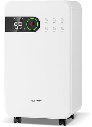 COSTWAY 15 L Deumidificatore per Casa, con Modalità Sonno e Timer 24 H | Deumidificatore d'Aria Portatile e Silenzioso con Indicatore LED a 3 Colori e Blocco di Sicurezza per Bambini