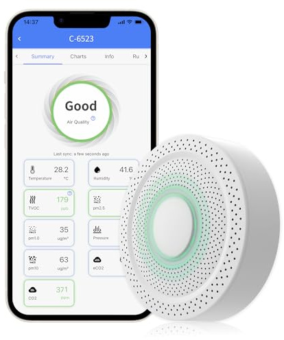 UbiBot AQS1 9-in-1 Air Quality Monitor - PM1/2.5/10, TVOC, CO2/CO2e, Temperature & Humidity, Multiple Alerts, WiFi/RS485/LAN Connectivity