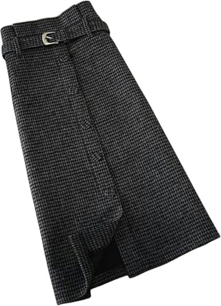 MdybF Damkjolar tweed midi-kjolar för kvinnor höst vinter dragkedja hög midja smal kjol enkla matchande kjolar, Svart, S