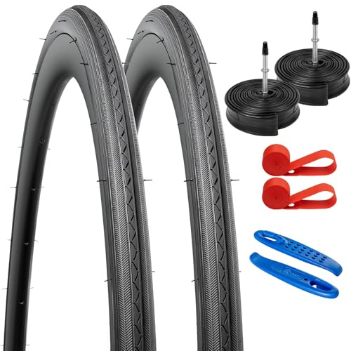 YunSCM 2Pcs Faltbarer Reifen 700x25C Mantel 25-622 Plus 700C Schlauch FV60mm Valve kompatibel Straßenfahrad, Stadtfahrad 700x25C 700x26C Fahrradreifen und schlauche