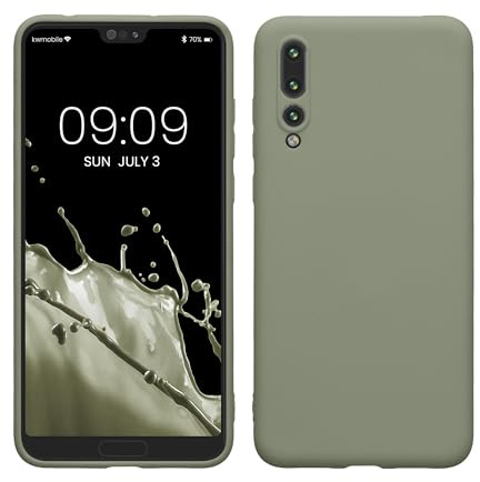 kwmobile Hülle für Huawei P20 Pro TPU Case - Handyhülle unterstützt kabelloses Laden, Flexible Schutzhülle, gummiertes Cover in Graugrün