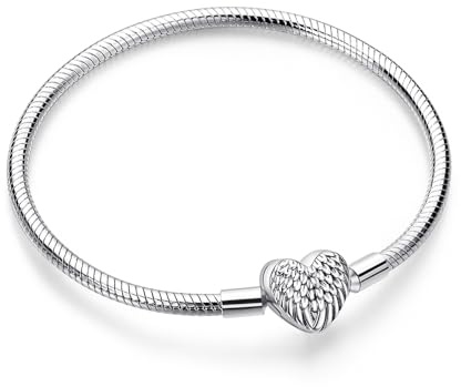 Jokmeo Schlangen-Gliederarmband 925 Sterling Silber Damen Armband für Charm Beads, Silberschmuck für Valentinstag Muttertag Geburtstags Weihnachten Geschenk für Frauen(Flügel,19cm)