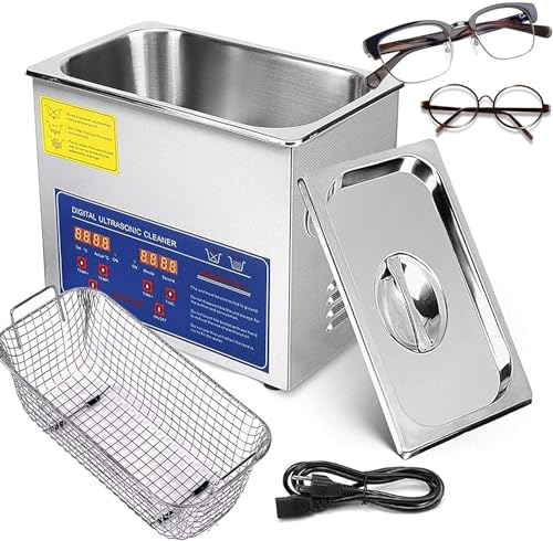 XDHVBES Digital Ultrasonic Cleaner Jewelry Eyeglass Commercial Industrial Digital Timer Basket, Silver 60W