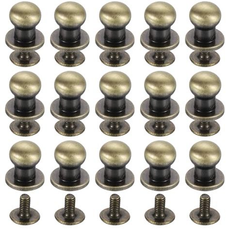 QUARKZMAN 15 Stück Messing Kugelkopf Nieten, 6mm Durchmesser Hohlnieten Ledernieten, Schraubverschluss Knopf Nippelniet für Leder DIY Lederhandwerk, Bronze