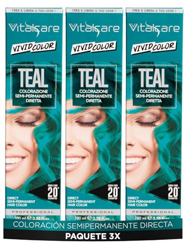 Vitalcare | Vivid, Coloración Semipermanente Profesional, Tinte Directo para el Cabello, Dura hasta 20 lavados, Cabello Suave e Hidratado, Color Verde Azulado, Multipack 3 x 100ml