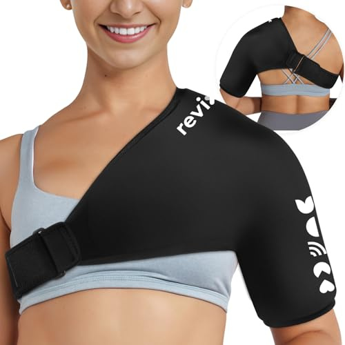 REVIX Poche de glace réutilisable pour bras et rotateur, compresse froide en gel avec compression froide pour soulager la douleur aux épaules, bursite, foulure et entorse, ajustement extra confortable