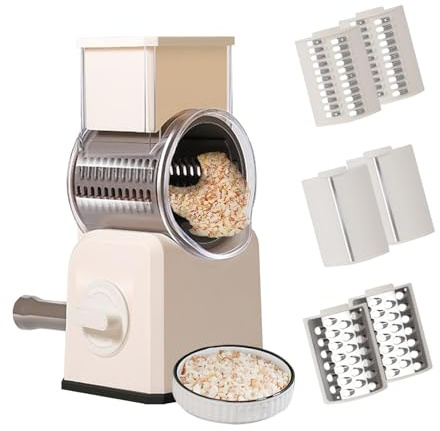 Rallador de queso giratorio, rebanadora de verduras rotativa de corte rápido, cortador de verduras de tambor multifuncional con 6 cuchillas, trituradora de patata doméstica para zanahorias, verduras