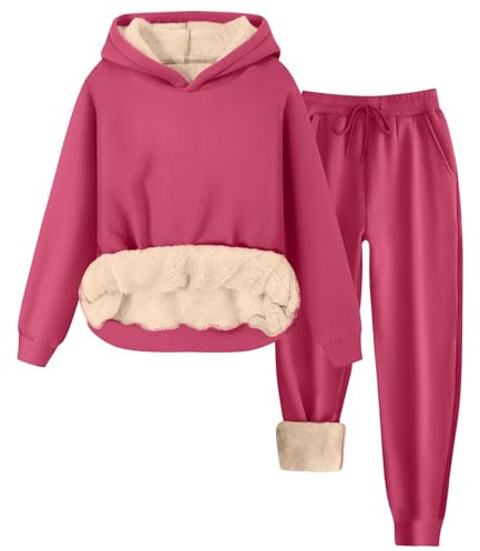NSICBMNO Damen-Trainingsanzug-Set, zweiteiliges Outfit, Lounge-Sets, Fleece-gefüttert, Hoodie, Jogger, Thermo-Winterhose, Y2K-Trainingsanzug, Sweatsuit, komplettes Set, Winter-Outfits, Activewear,