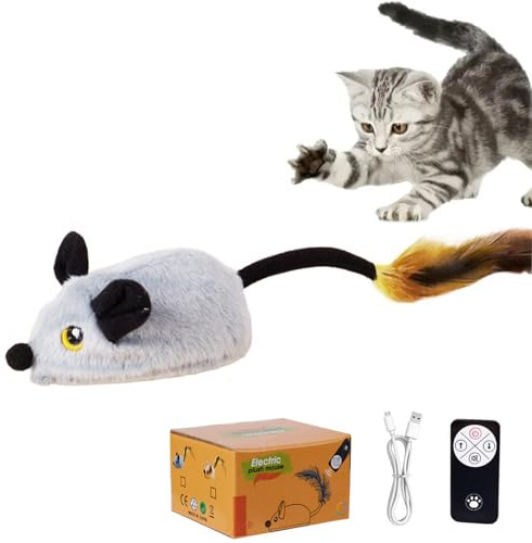 CHENRI Interactive Cat Toys, Interaktives Katzenspielzeug Maus, ferngesteuerte Elektrisch Spielmaus mit Federschwanz, Bewegliches automatisches Katzenspielzeug Mäuse, Spielmäuse für Katze (Grau)
