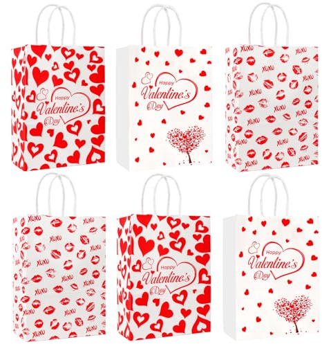 Larber 30pcs Geschenkbeutel aus Papier Valentinstag Geschenktasche Lose kleine Geschenktasche mit Griff für Hochzeiten, Valentinstagsverpackungen, Süßigkeiten Verpackungen und Partydekorationen
