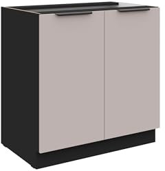 Kuechen-preisbombe Küchen Unterschrank 80 cm Küche Arona Kaschmir beige matt + Schwarz matt Küchenzeile Küchenblock Küche Einbauküche
