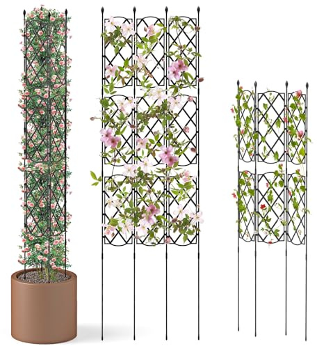COSTWAY Lot de 3 Treillis de Jardin en Métal Antirouille 48 x 164 cm, Supports pour Plantes d'Extérieur pour Plante Grimpante, Clôture Décorative pour Jardin Surélevé Plantes en Pot