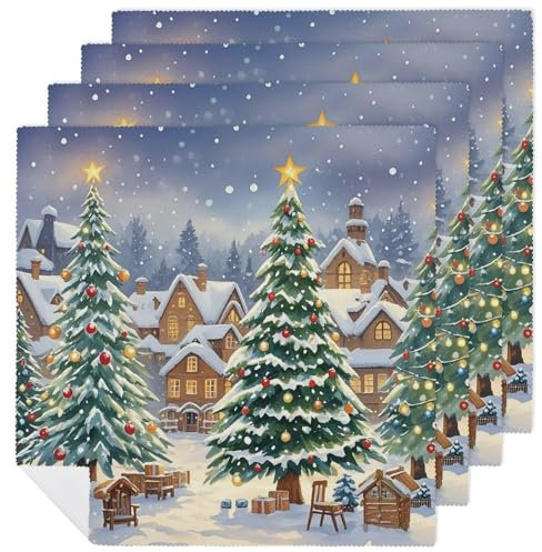 Weihnachtliche Stoffservietten, Servietten, waschbar, Dinnerservietten, Baumwollservietten, Party-Servietten, Tischservietten, Stoffservietten, Gästeservietten, 4 Stück