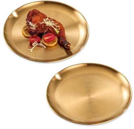 Bandeja Dorado Decorativa Redonda 20 cm, Acero Inoxidable, Para Velas, Plato Metal, Baño, Camarero, Centro de Mesa para Maquillaje