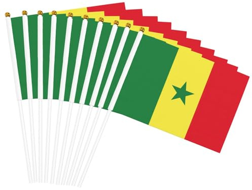 Mini drapeau du Sénégal à main sur bâton 12,7 x 20,3 cm Décoration de fête, défilés, festival, événement, célébration