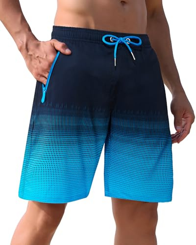 APTRO Men's Swimming Shorts Board Shorts with Zip Pockets Quick Dry Beach Shorts Gradient Swim Shorts with Mesh Lining