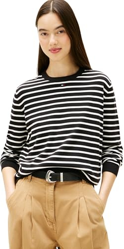 Tommy Jeans TJW Essential Crew Sweater EXT DW0DW20159 - Suéter para Mujer, Color Negro (Negro/Rayas crudas), XXL, Negro (Negro/Rayas crudas), XXL