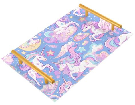 Purple Rainbow Unicorns Decorative Rectangle Trays with Handles Drink Serving Tray for Jewelry Perfume for Platters Serving charolas para desayuno