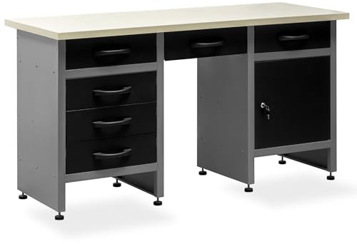 METALLMOBELL - Banco de Trabajo Profesional | 160x60x84cm, Cajones y Armario con Llave | Mesa de Trabajo Taller, Banco de Trabajo Taller, Mesa Trabajo, Banco de Carpintero, Banco Herramientas -MB09G