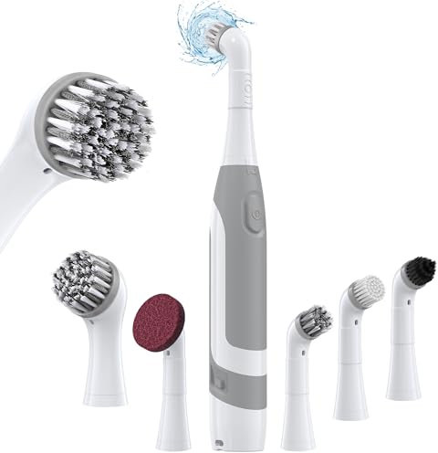 kHelfer Electric Cleaning Brush with Battery Power, KH6A Small Electric Grout Scrubber &5 Replacement Brush, Lightweight Waterproof Stainless Steel Wire Brush for Grout, Tile, Corner, Bathroom