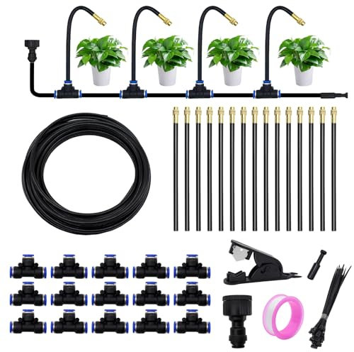 Irrigation System Kit, 360° Adjustable Garden Automatic Irrigation System, Fogging Irrigation Kit, Sprinkler System for Outdoor Plants, for Garden, Yard, Lawn, Greenhouse (15M/49.2Ft)