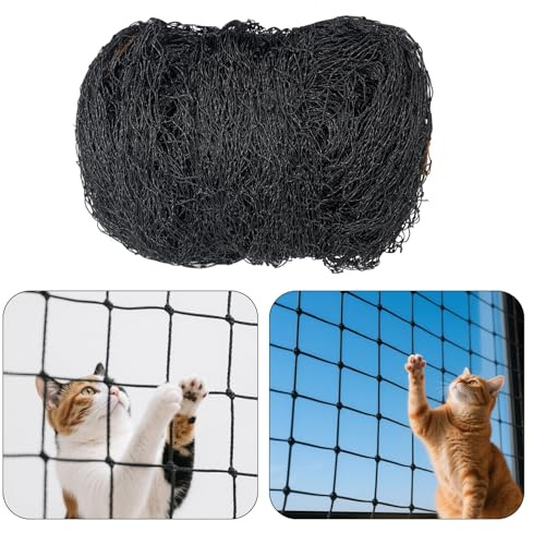Red Gatos Terraza, Red para Gatos Reforzada con Alambre de Acero 8x3m, Robusta y Resistente al Desgarro, Resistente a la Intemperie, Malla para Gatos Balcón Incluye Accesorios de Instalación (Negro)