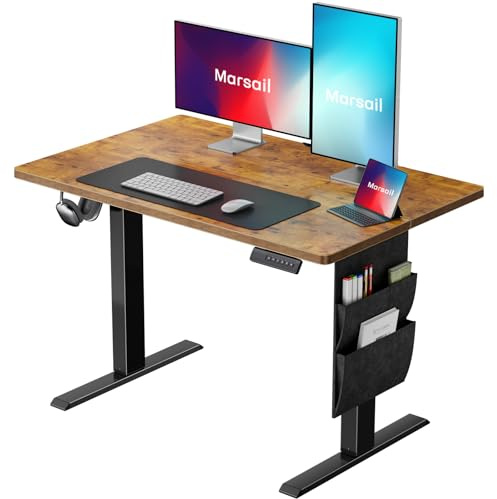 Marsail Elektrischer Stehpult, höhenverstellbar, mit Speichervoreinstellungen, Aufbewahrungstasche und Kabelmanagement für Heimbüro und Gaming-Arbeitsplätze, 40 x 24 cm