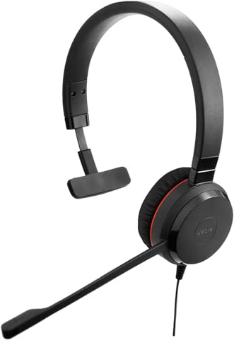 Jabra Evolve 30 II Casque filaire mono-auriculaire avec micro pour le travail – Prise jack 3,5 mm, connectivité USB-A/USB-C, casque d'ordinateur avec microphone antibruit, certifié Microsoft Teams