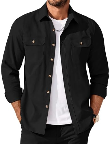 COOFANDY Mens Shirt Jacket Casual Button Down Shirts for Men Light Fall Jackets with Pockets Black