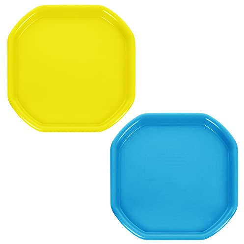 JMS we create smile (Set of 2) Small Colour Plastic Mixing Tray Sand Water Play Builder Equipment Sand Pool Pit Beach Tuff Tray for Toddlers Messy Play Tray - Made in UK 70x70 CM (YELLOW + SKY BLUE)