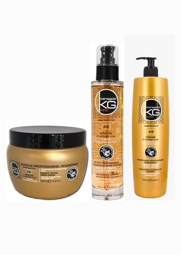 KERAGOLD PRO AB Haarpflege-Set, ohne Sulfate, 1 l + Maske 500 ml + Serum 100 ml, Keratin & Knoblauchextrakt, stärkend, reparierend & gegen Haarausfall, 3 Stück