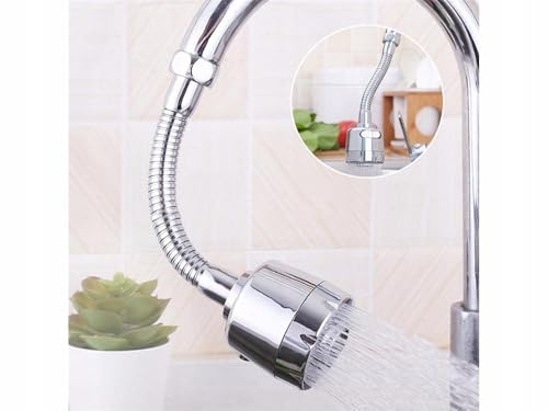 Prolunga Rubinetto Cucina Lunghezza 17 Cm, Tasto 2 in 1 Doppio Spruzzo, Risparmio Acqua, Aeratore Cromato Perlatore Rotazione 360°, Si Adatta Maggior Parte Rubinetti (PERLATOR 2 in 1)