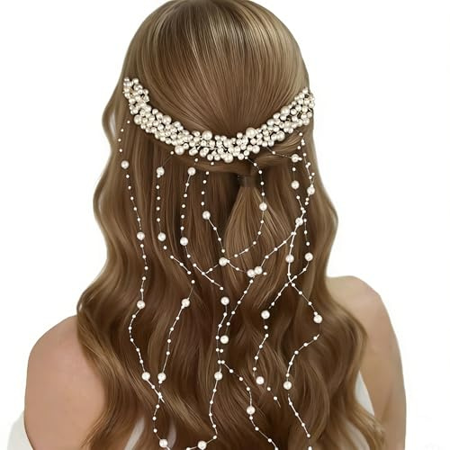 Sikweny Haarschmuck Hochzeit Ethno-Stil Perlen-Design Braut Haarschmuck Fransenelemente Wellenform Brautschmuck Verstellbare Passform Hochzeitsaccessoires für Reisen Fotografie Hochzeiten Bankette