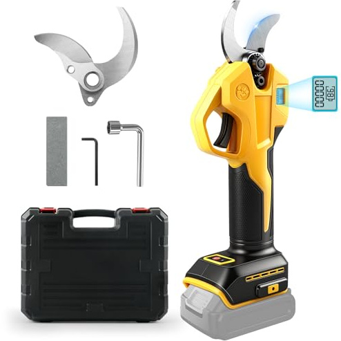 Cordless Pruning Shears Compatible with Dewalt 20V Battery (No Battery) | Brushless Handheld Electric Secateurs, with 2 Gears, Digital Display, 30mm Cutting Diameter, Spare Blades and Plastic Box