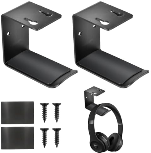 JUGUTA Headset Halterung aus Metall - 2 Stück + 2 Dichtungen + 4 Schrauben, universelle Kopfhörerständer mit Klebepad & Befestigung - Standardgröße Porta