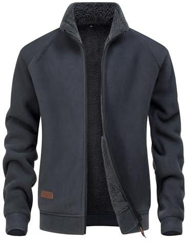 CoXuantion Giacche di Pile Uomo Full-Zip All'aperto Sport Giacca con Tasche Giacca di caldo invernale Antivento Cappotto Stand-up Collare Trekking Casual maniche lunghe da Lavoro XL,Grigio