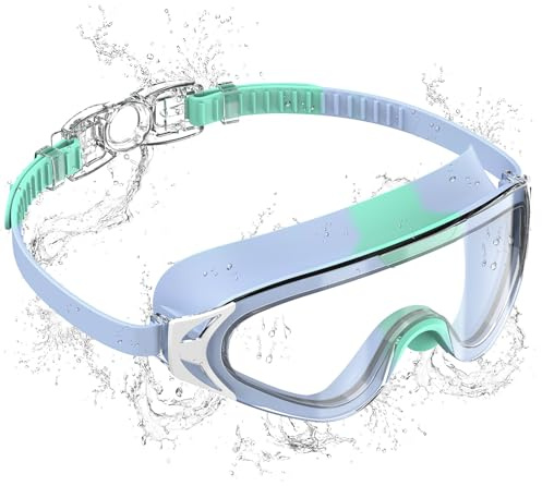 Seaflar Occhialini Nuoto Bambini, Antiappannamento & UV, Ampià Visuale, Regolazione Rapida, Sigillo in Silicone, Occhialini Piscina Unisex 3-14 Anni-T-BLGN