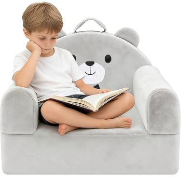 JUOIFIP Divano per bambini orso, sedia per bambini, morbido divano in velluto cristallo per bambini piccoli per camera da letto, soggiorno
