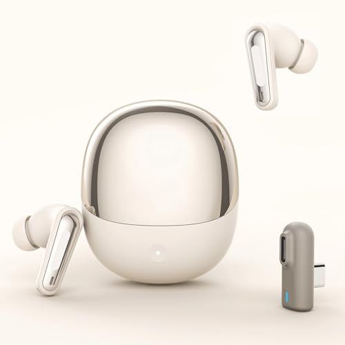 Plyisty Wireless Gaming Earbuds with ENC Mic, 2.4G Wireless/Bluetooth 5.4 Dual Mode Headphone, Low Latency, 3D Sound, for Phone, Laptop, Steam Deck, VR, PC (White)