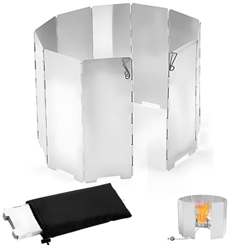 UIEXAY 9 Platten Gaskocher Windschutz Faltbar Campingkocher Windschutz, Aluminium Camping Windschutz, Windschutz Camping, Windschutz Gaskocher Mit Tragetasche Für Camping Picknick Bbq